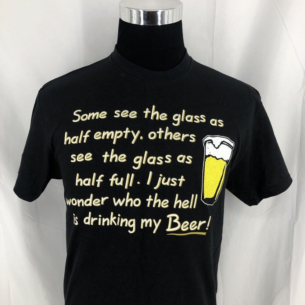 Delta Magnum Weight Glass Half Full Drinking Beer T-Shirt Medium